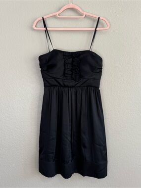 Bebe Black Spaghetti Strap Mini Dress with Ruffle Bodice
